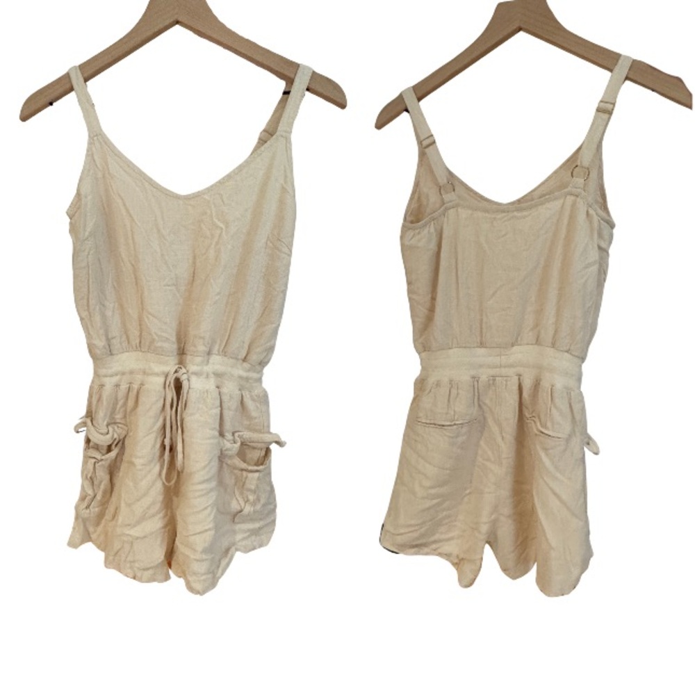 Heartloom Beige Linen Romper Jumpsuit